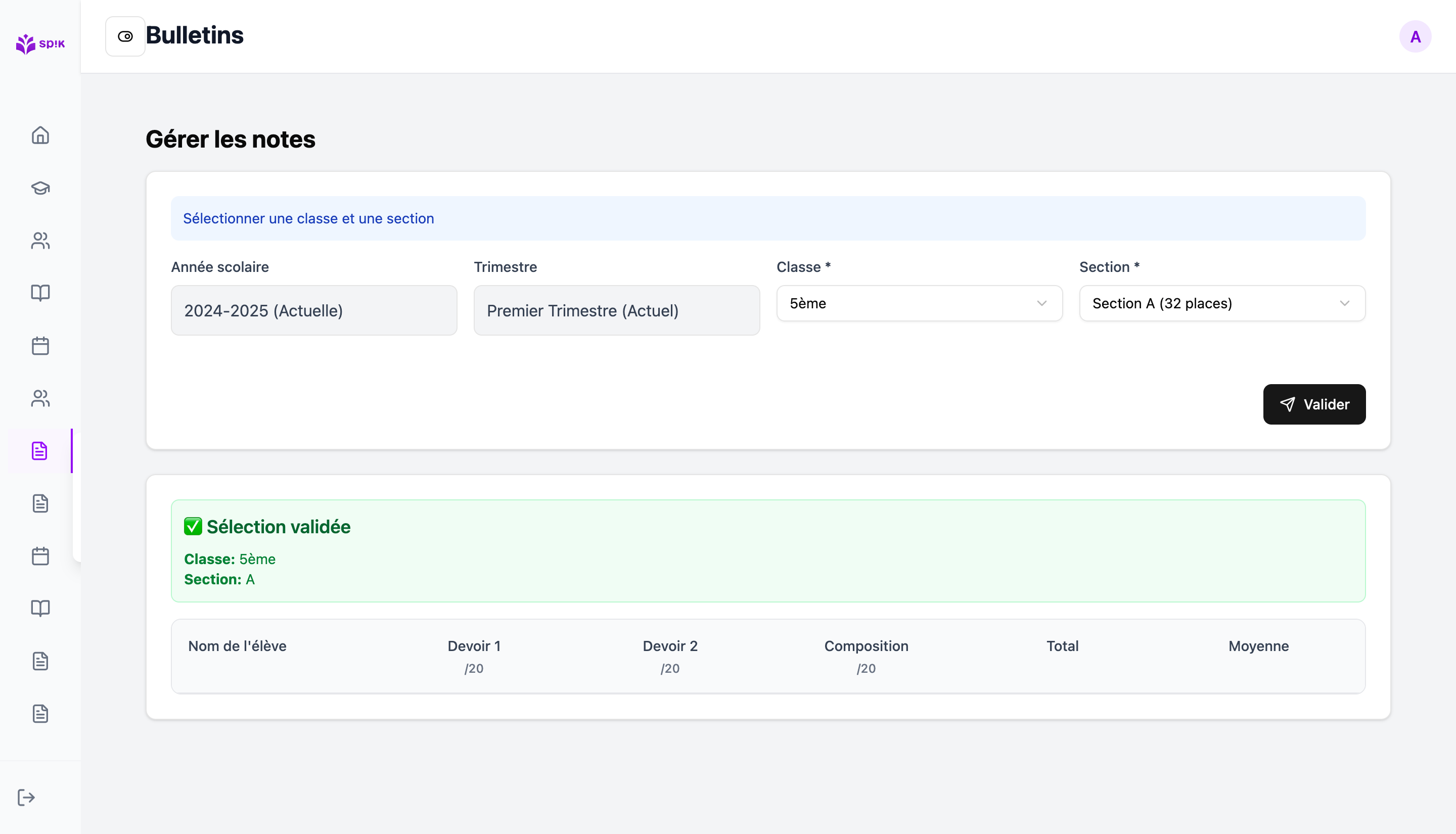 School management system dashboard